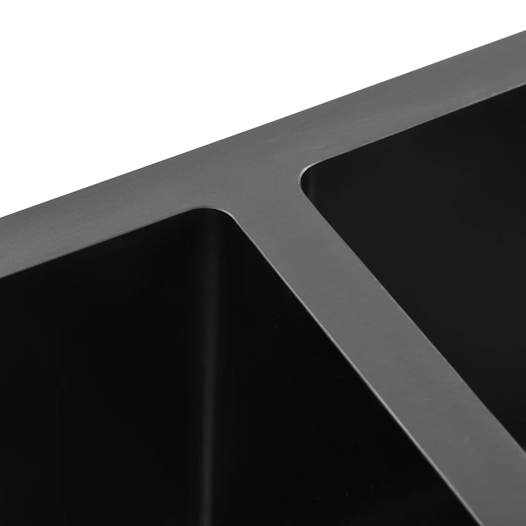 vidaXL Handgefertigte Küchenspüle Schwarz Edelstahl - Image 6