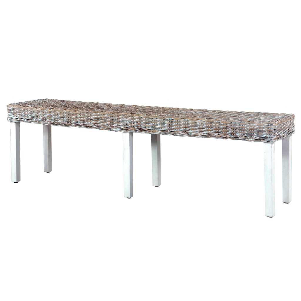 vidaXL Sitzbank 160 cm Weiß Natur Kubu-Rattan und Massivholz Mango - Image 4