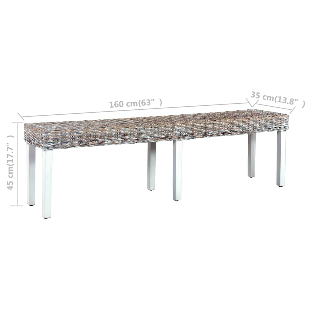 vidaXL Sitzbank 160 cm Weiß Natur Kubu-Rattan und Massivholz Mango - Image 6