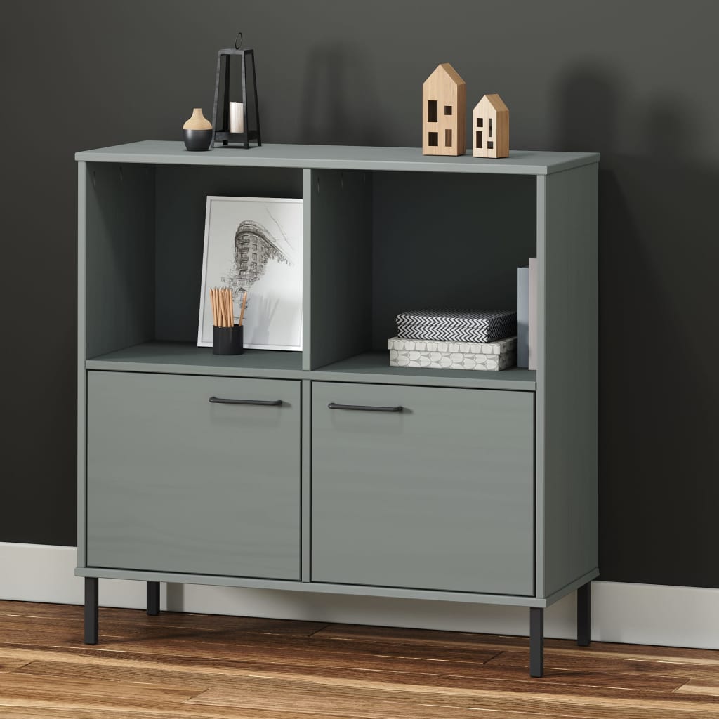 vidaXL Bücherregal OSLO mit Metallbeinen Grau 90x35x90,5 cm Massivholz
