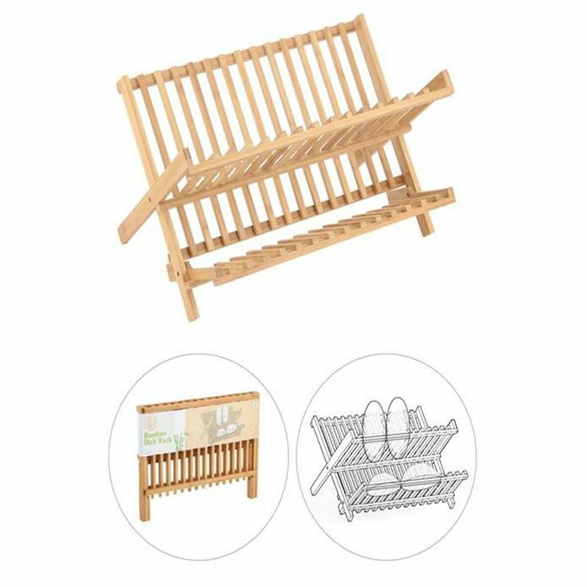 Scolapasta da Cucina Pieghevole DKD Home Decor 42 x 27,5 x 38 cm Naturale - Image 3