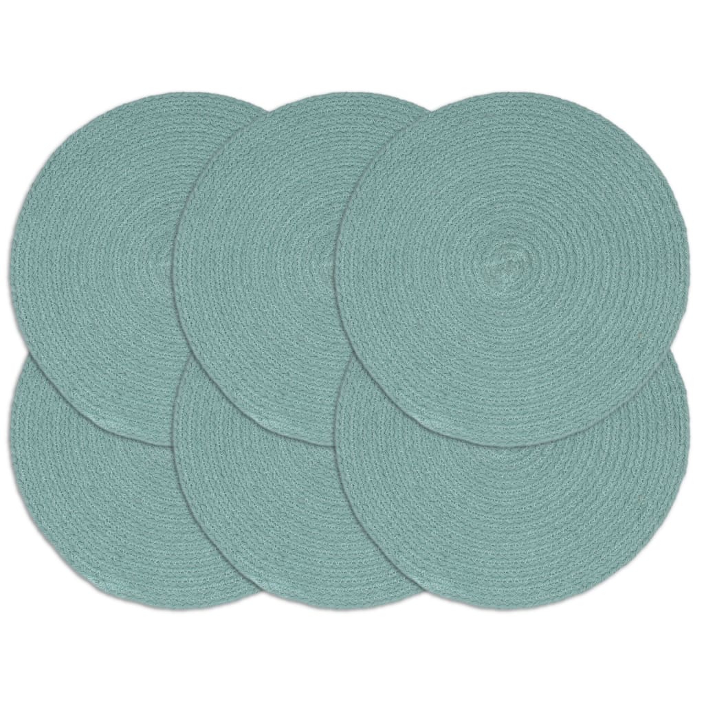 vidaXL Napperons 6 pcs Vert Plain 38 cm Rond Coton