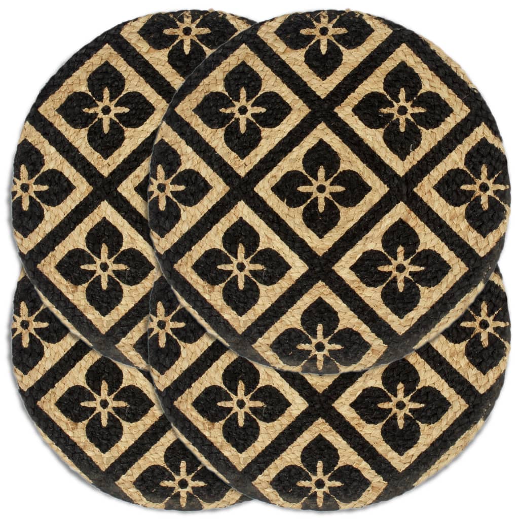 vidaXL Napperons 4 pcs Noir 38 cm Rond Jute