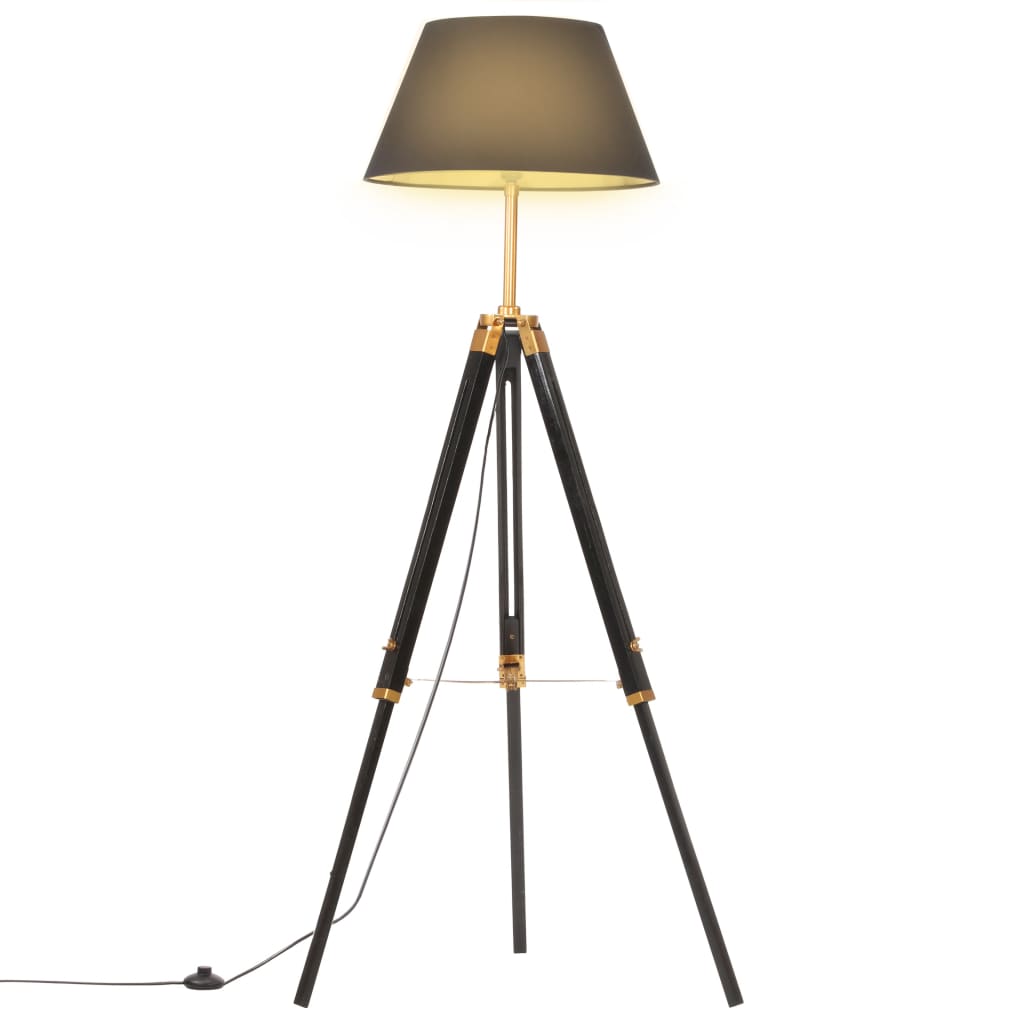 vidaXL Lampadaire à trépied Noir et doré Bois de teck massif 141 cm