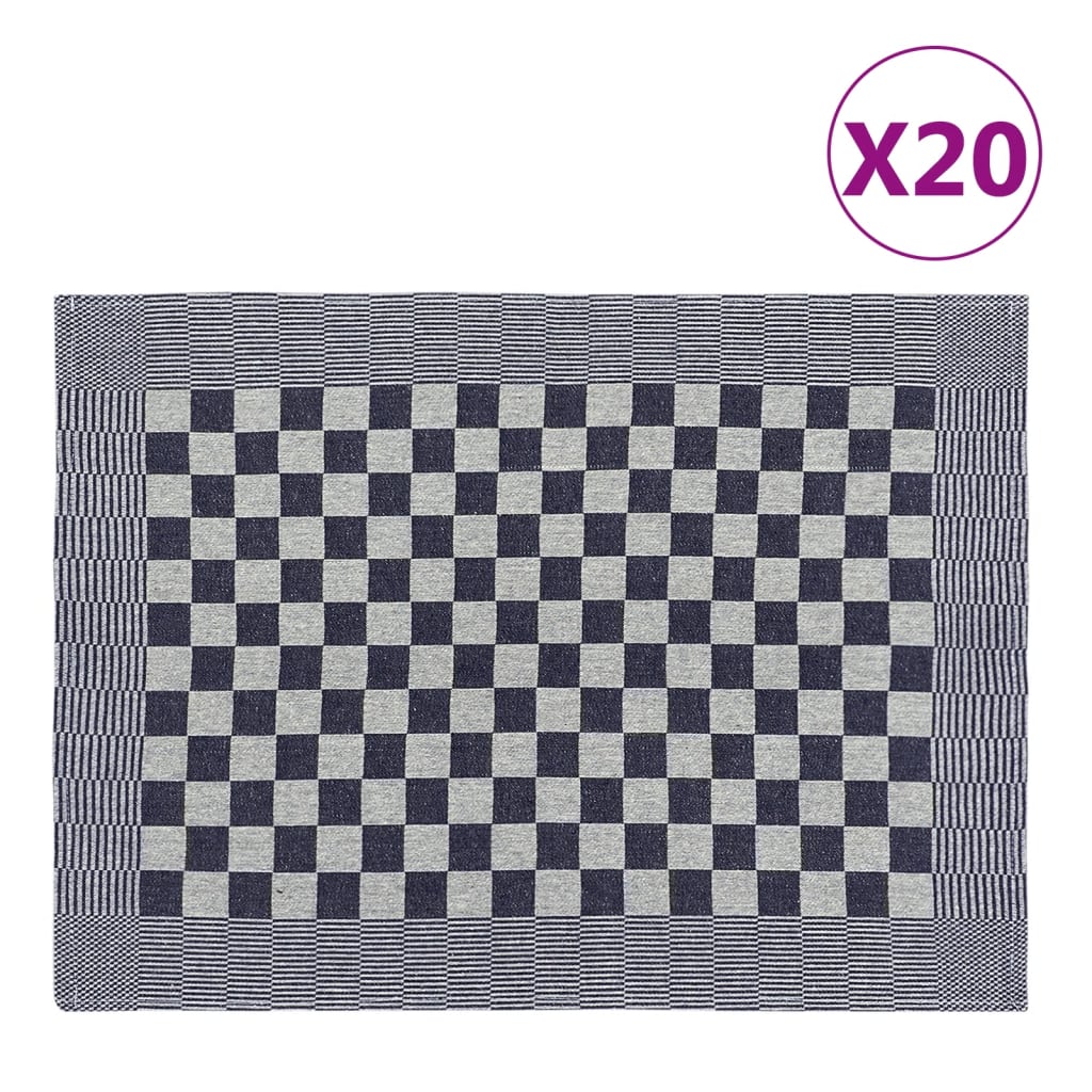 vidaXL Serviettes de cuisine 20 pcs bleu et blanc 50x70 cm coton