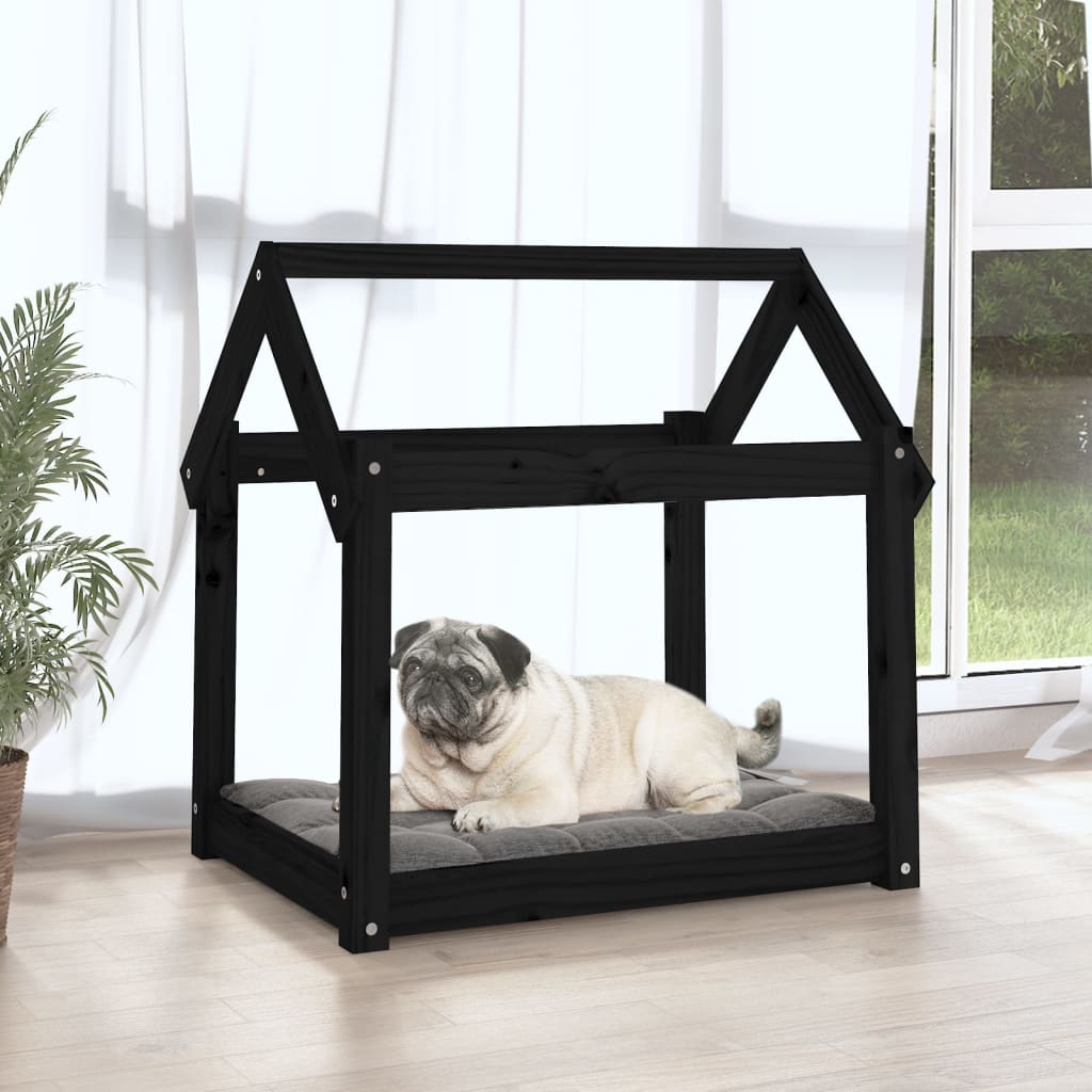 vidaXL Lit pour chien Noir 71x55x70 cm Bois de pin solide - Image 3
