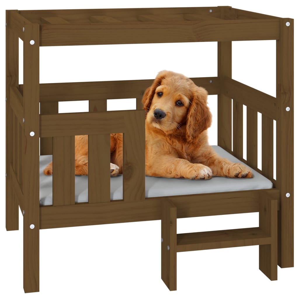 vidaXL Lit pour chien Marron miel 75,5x63,5x70 cm Bois de pin solide - Image 4