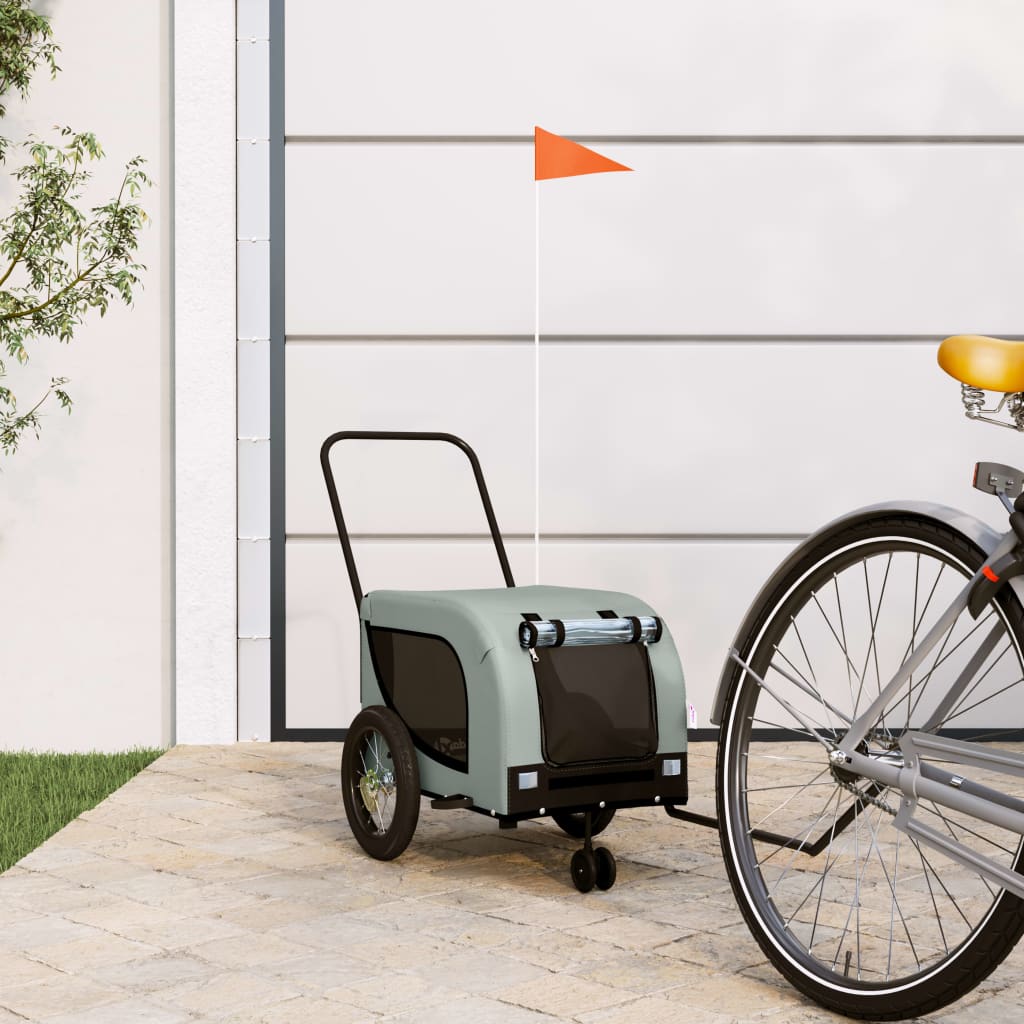 vidaXL Remorque de vélo pour animaux de compagnie gris et noir