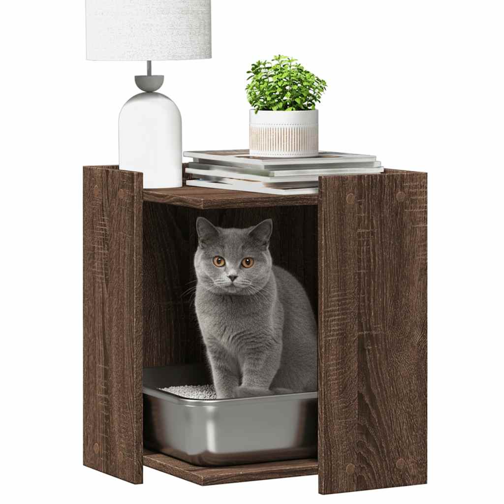 vidaXL Meuble de bac à litière pour chat chêne marron bois ingénierie - Image 3
