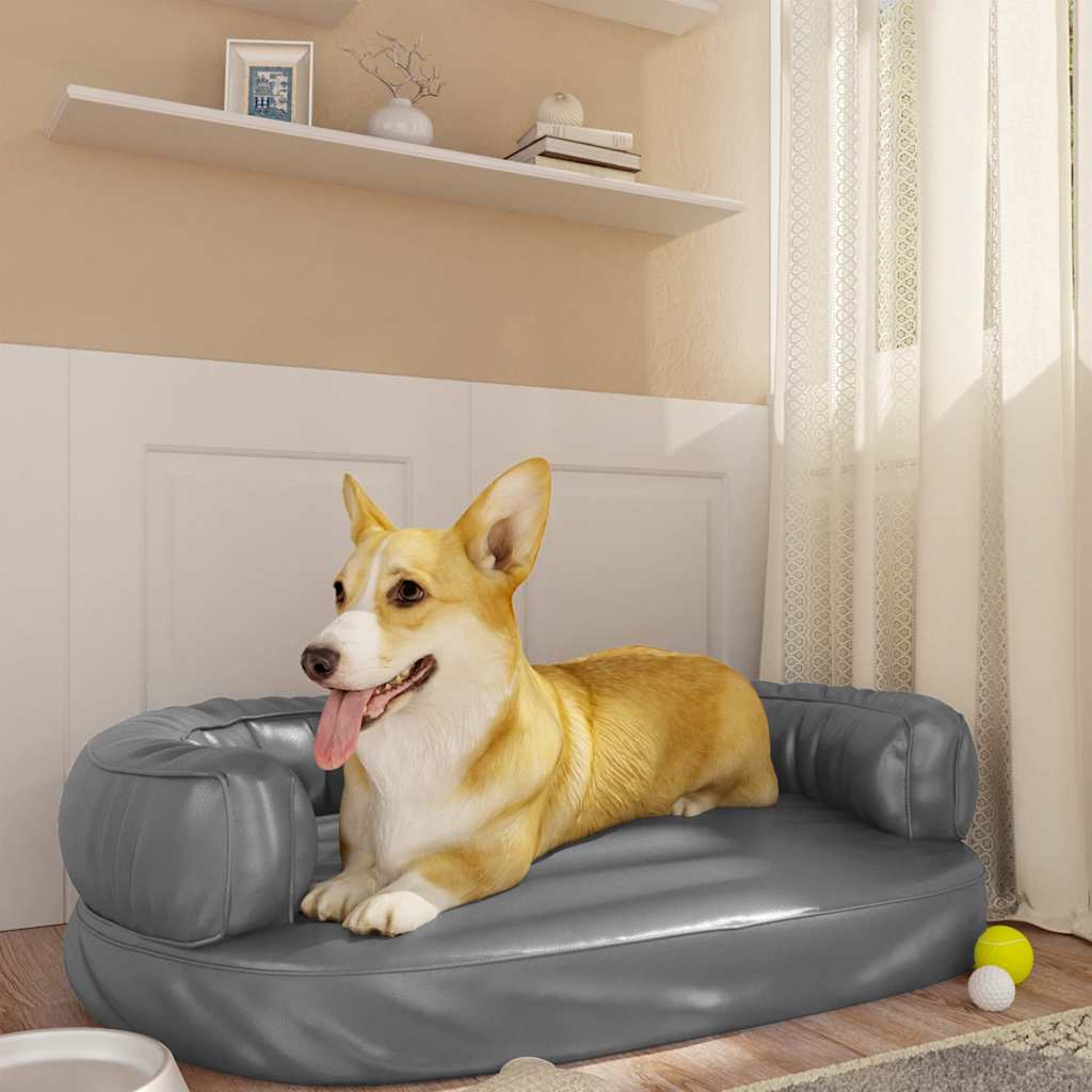 vidaXL Lit pour chien ergonomique Mousse Gris 75x53 cm Similicuir