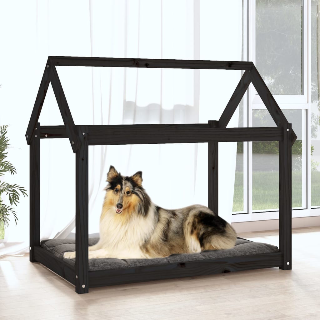 vidaXL Lit pour chien Noir 101x70x90 cm Bois de pin solide - Image 3