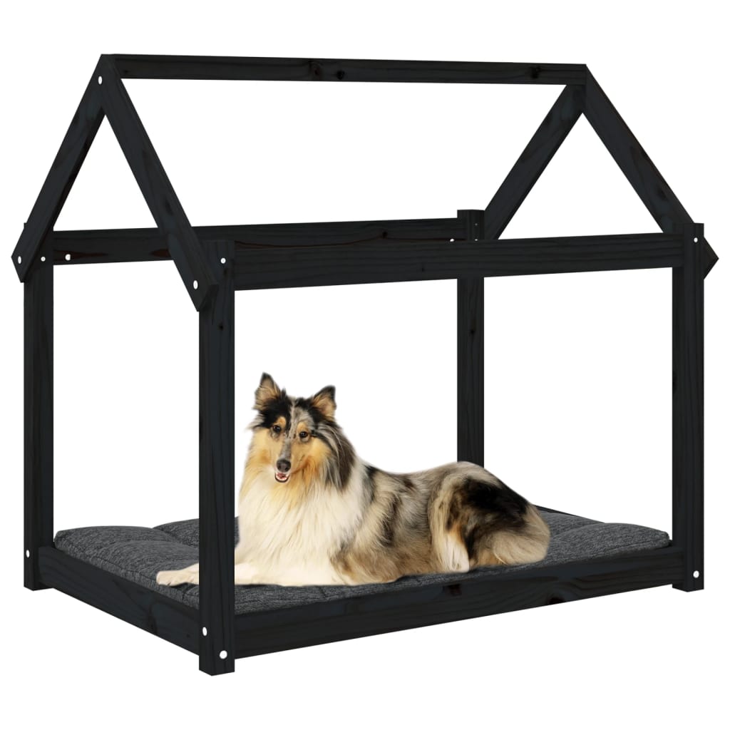 vidaXL Lit pour chien Noir 101x70x90 cm Bois de pin solide - Image 4