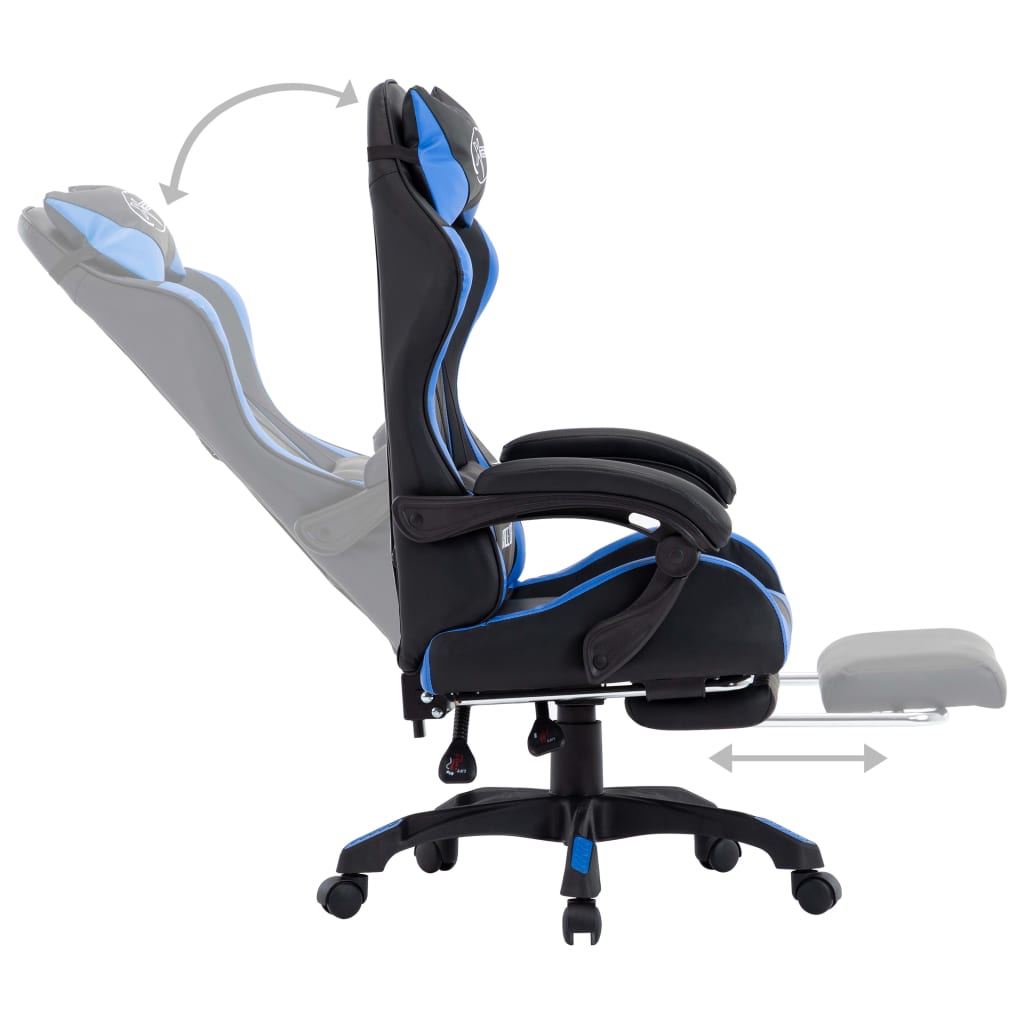 vidaXL Fauteuil de jeux vidéo avec repose-pied Bleu et noir Similicuir - Image 4