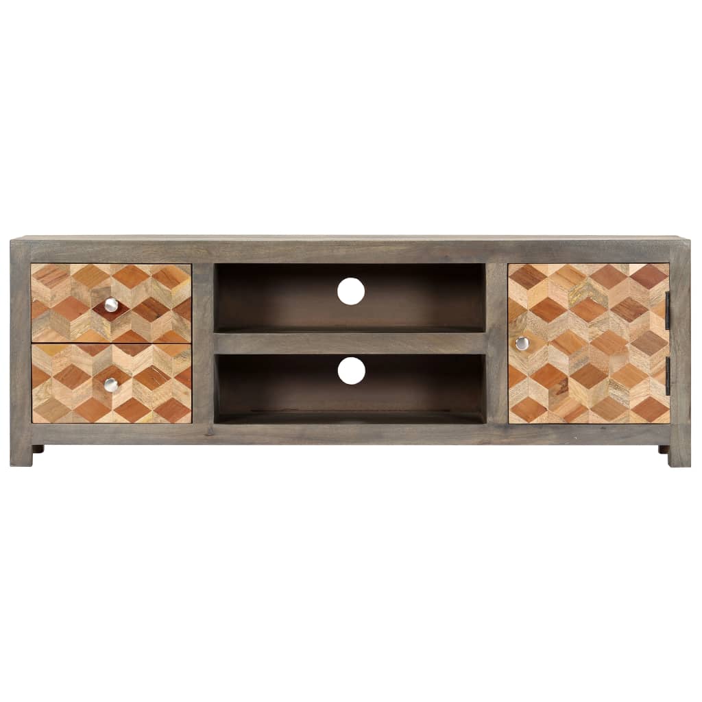 vidaXL Meuble TV Gris 120 x 30 x 40 cm Bois massif de manguier - Image 3