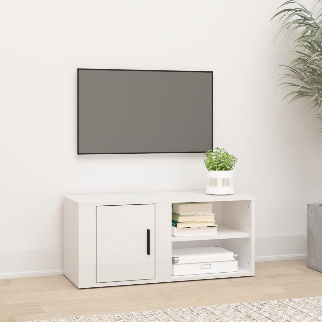vidaXL Meuble TV Blanc brillant 80x31,5x36 cm Bois d'ingénierie