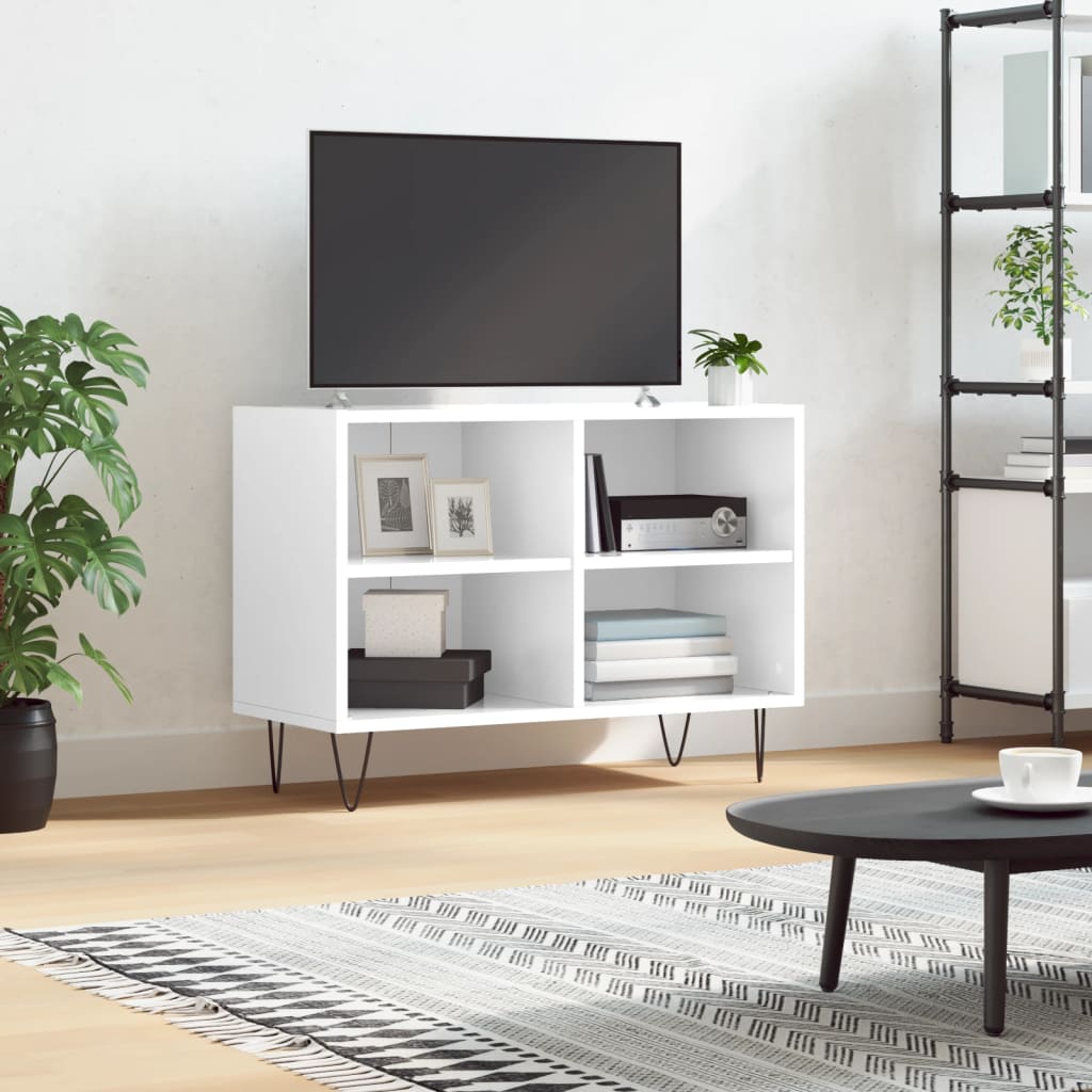 vidaXL Meuble TV blanc brillant 69,5 x 30 x 50 cm bois d'ingénierie