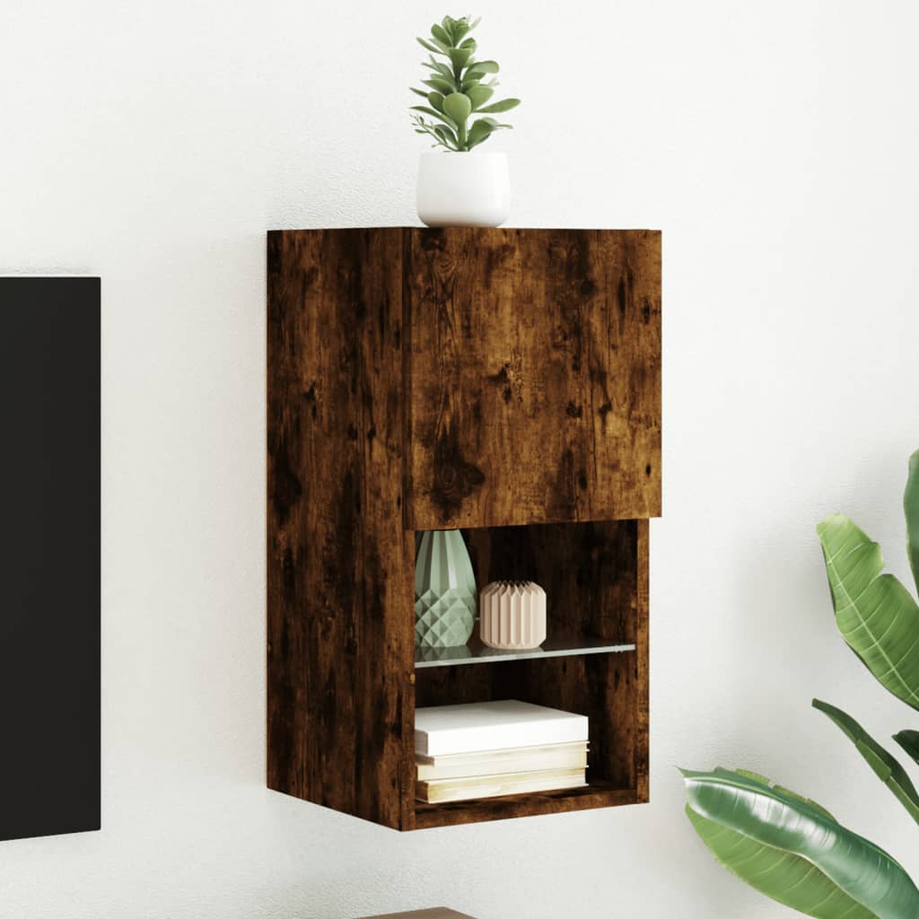vidaXL Meuble TV avec lumières LED chêne fumé 30,5x30x60 cm