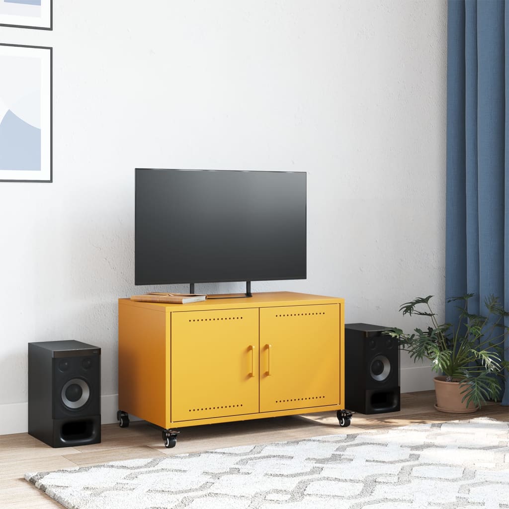 vidaXL Meuble TV jaune moutarde 68x39x43,5 cm acier - Image 3