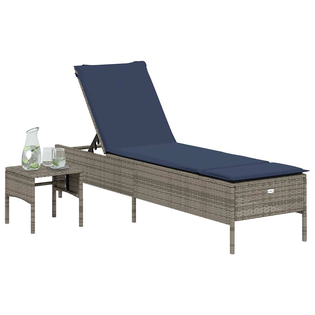 vidaXL Sonnenliege mit Tisch und Kissen Grau Poly Rattan - Image 3