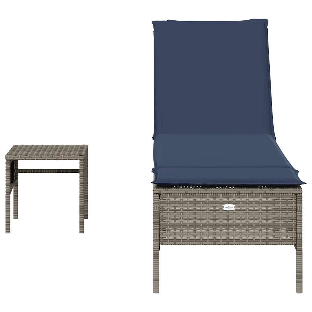 vidaXL Sonnenliege mit Tisch und Kissen Grau Poly Rattan - Image 4