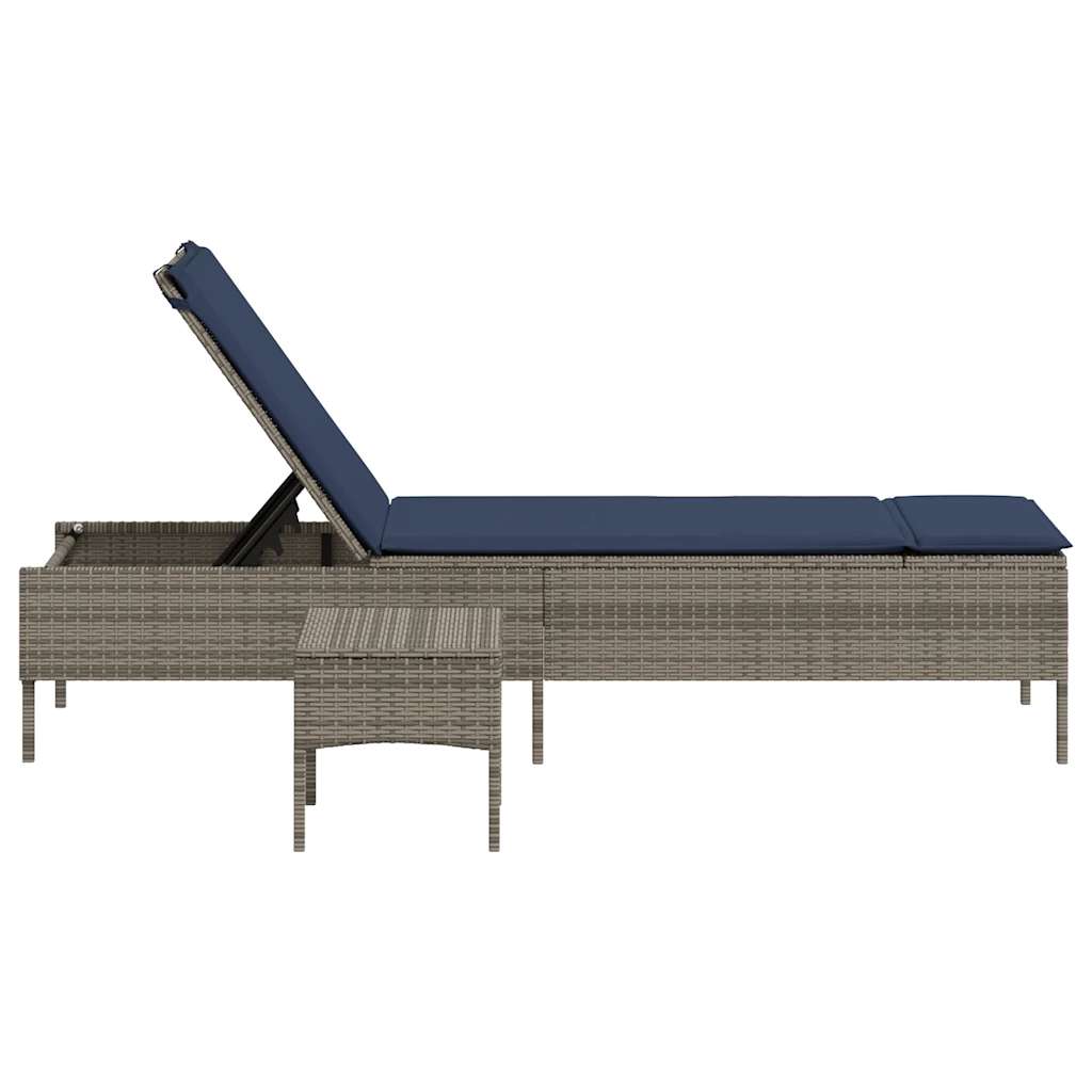 vidaXL Sonnenliege mit Tisch und Kissen Grau Poly Rattan - Image 5