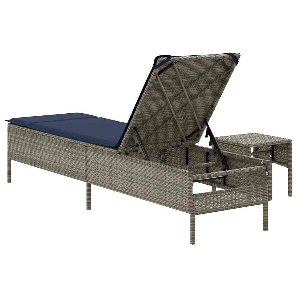 vidaXL Sonnenliege mit Tisch und Kissen Grau Poly Rattan - Image 6