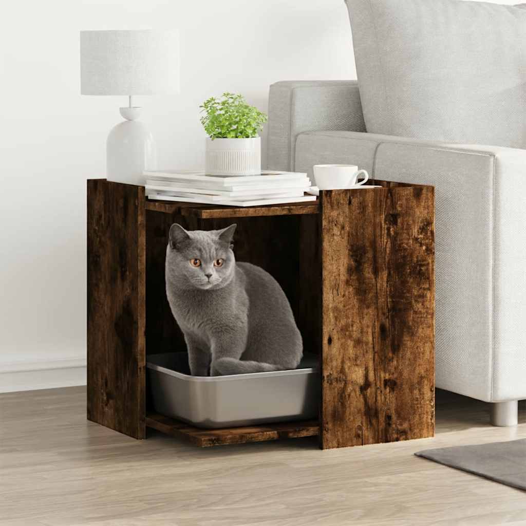 vidaXL Meuble de bac à litière pour chat chêne fumé bois d'ingénierie