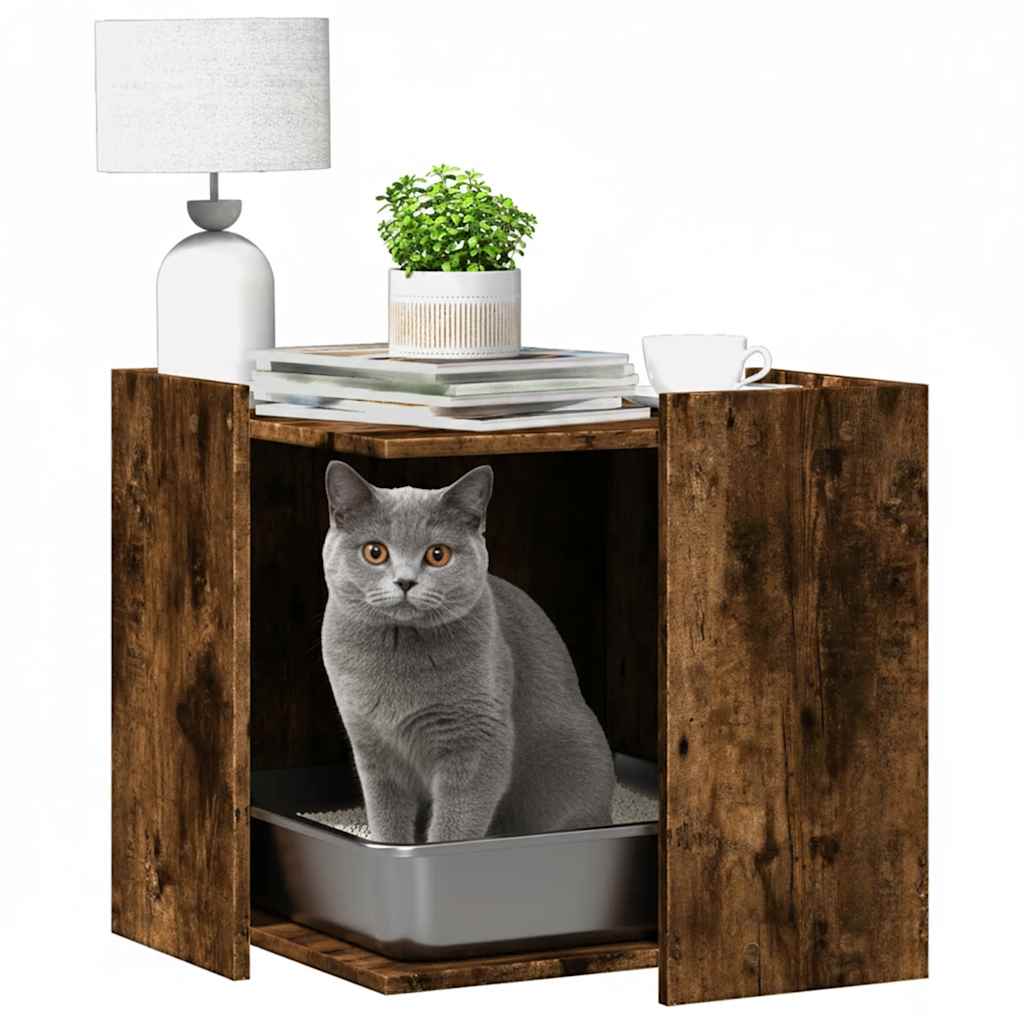 vidaXL Meuble de bac à litière pour chat chêne fumé bois d'ingénierie - Image 3