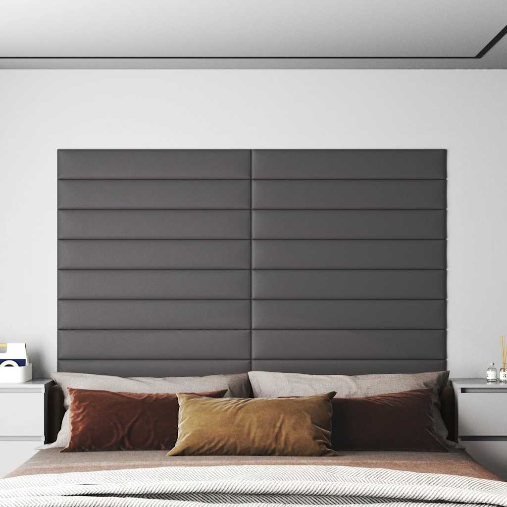 vidaXL Wandpaneele 12 Stk. Grau 90x15 cm Kunstleder 1,62 m²