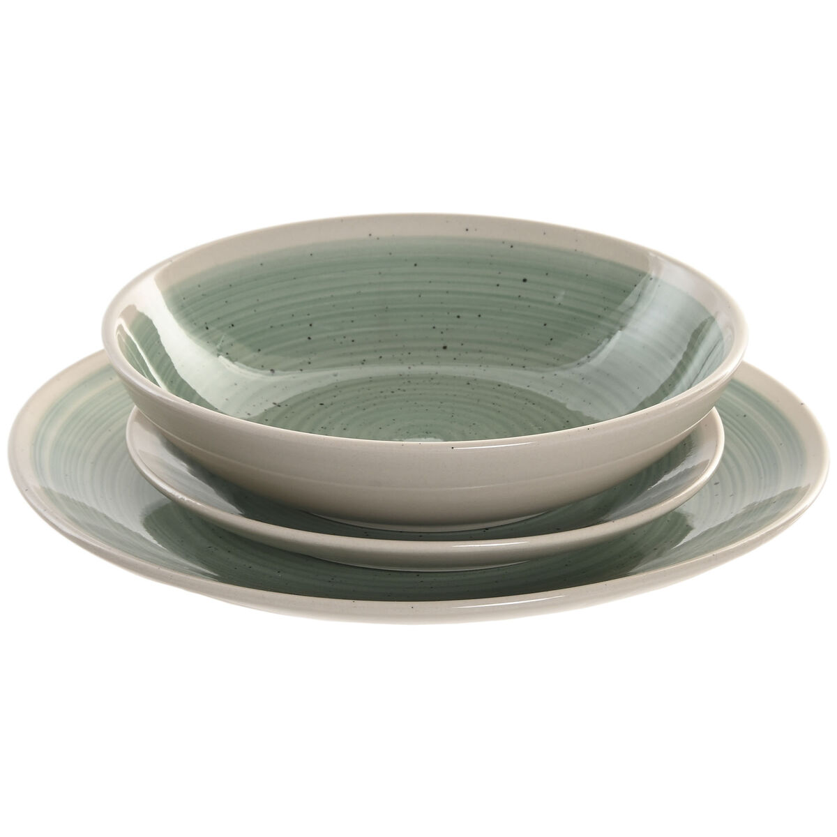 Servizio di Piatti Home ESPRIT Bianco Verde Gres 18 Pezzi