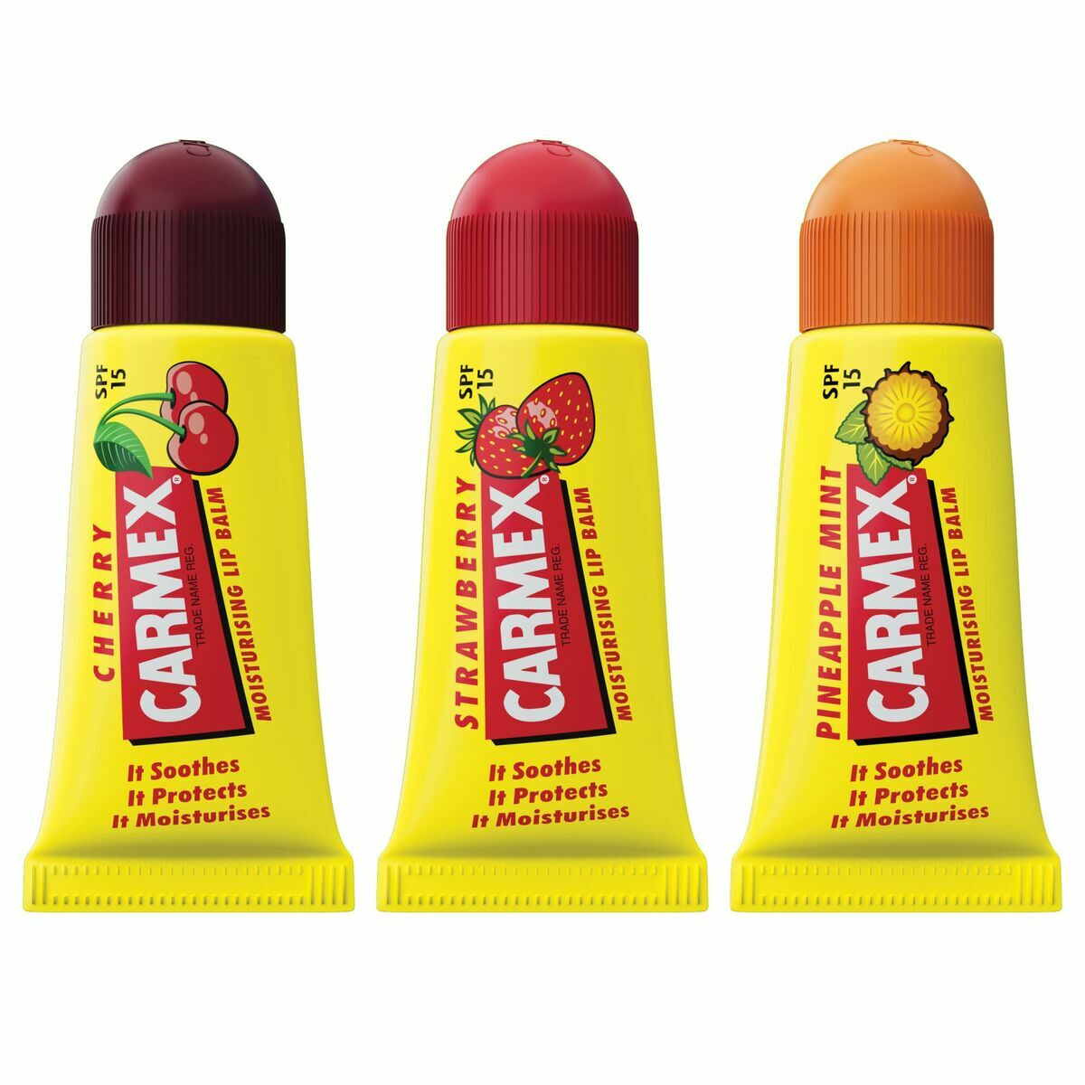 Balsamo Labbra idratante Carmex Triplo Trasparente Spf 15 Fragola Ananas Ciliegia 3 Pezzi (3 Unità)