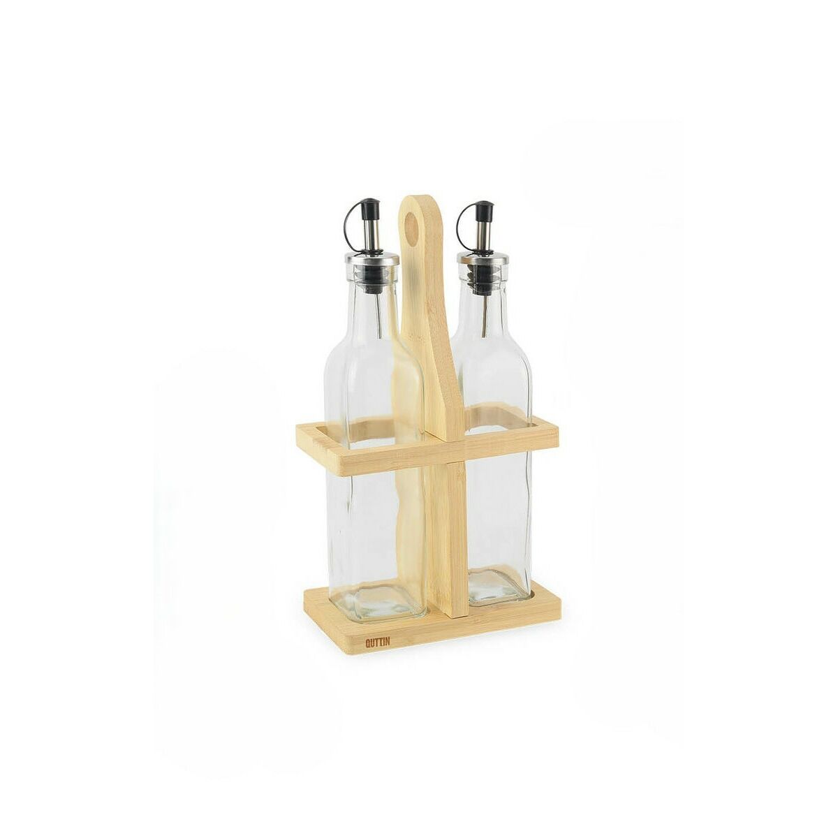Set per Condire Quttin Marrone Trasparente Vetro Bambù 250 ml 2 Pezzi (12 Unità) - Image 3