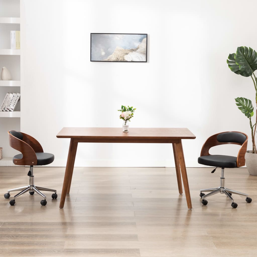 vidaXL Chaise pivotante de bureau Noir Bois courbé et similicuir