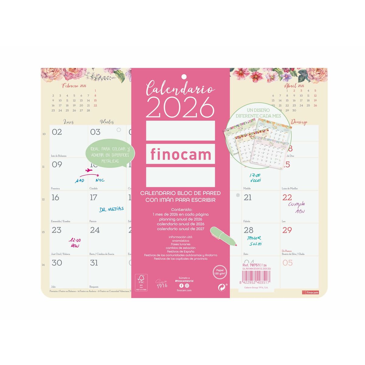 Calendario da parete Finocam Multicolore Carta 25 x 20 cm
