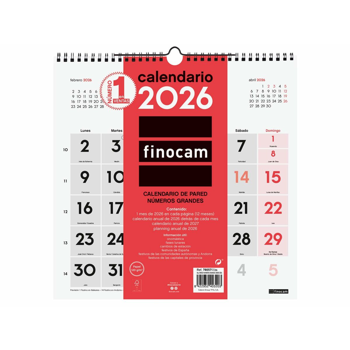 Calendario da parete Finocam Carta 2026 30 x 30 cm