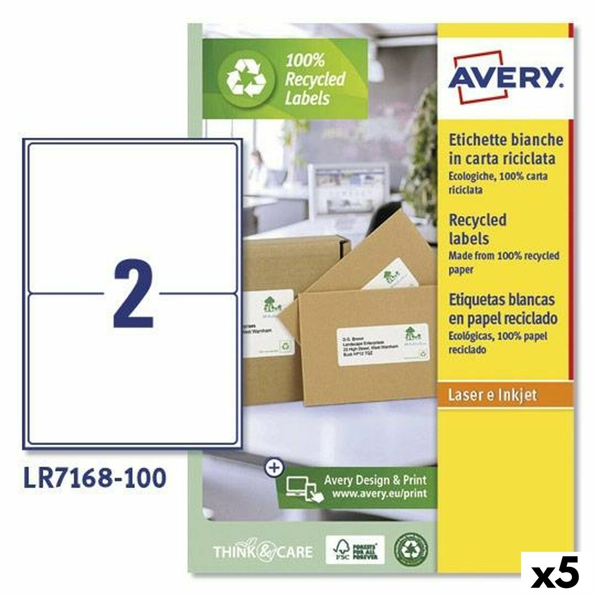 Etichette per Stampante Avery LR7168 Bianco 100 fogli 199,6 x 143,5 mm (5 Unità)