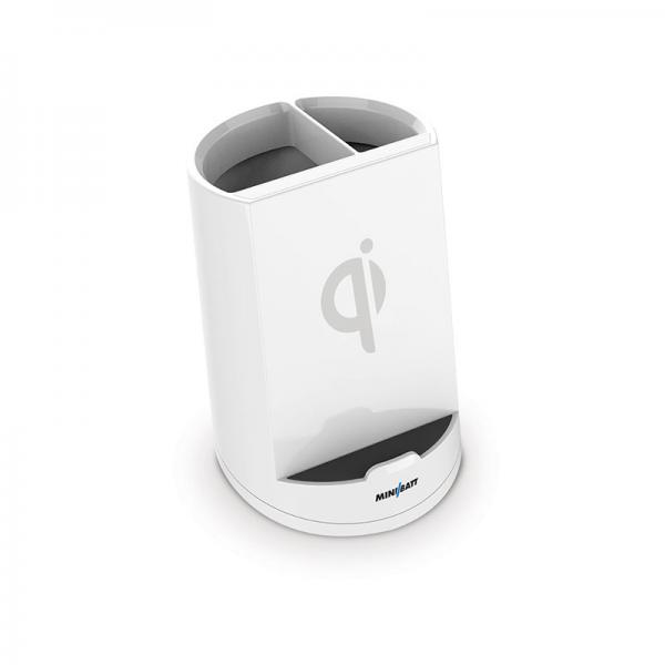 Caricabatterie senza fili con Supporto per Cellulari MiniBatt PowerCUP Portapenne Bianco