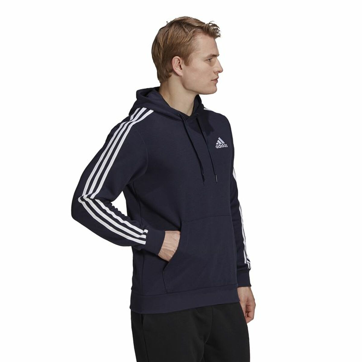 Felpa con Cappuccio Uomo Adidas Essentials 3 Stripes Blu Marino Taglia:S - Image 4