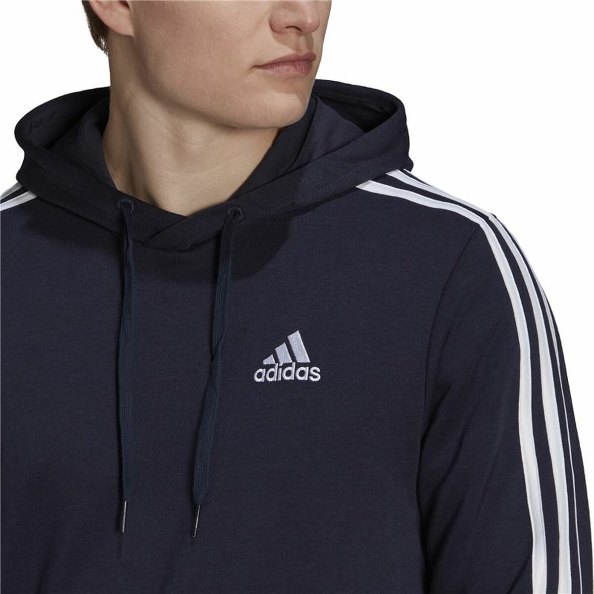 Felpa con Cappuccio Uomo Adidas Essentials 3 Stripes Blu Marino Taglia:S - Image 6
