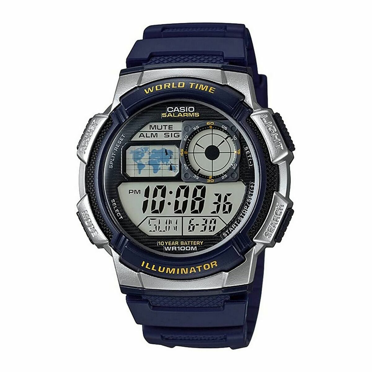 Orologio Uomo Casio WORLD TIME ILLUMINATOR - 5 ALARMS, 10 YEAR BATTERY Nero Grigio (Ø 40 mm) (Ø 43 mm)