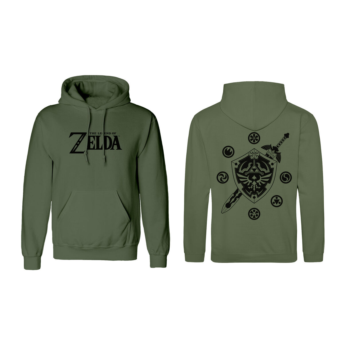 Felpa con Cappuccio Unisex The Legend of Zelda Logo and Shield Verde Taglia:M