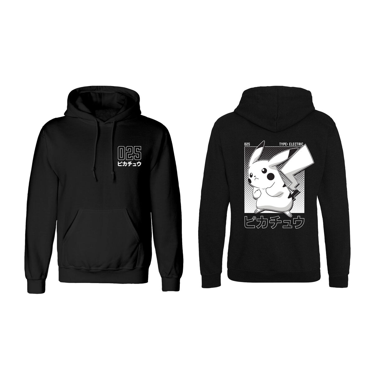 Felpa con Cappuccio Unisex Pokémon Halftone Pikachu Nero Taglia:XL
