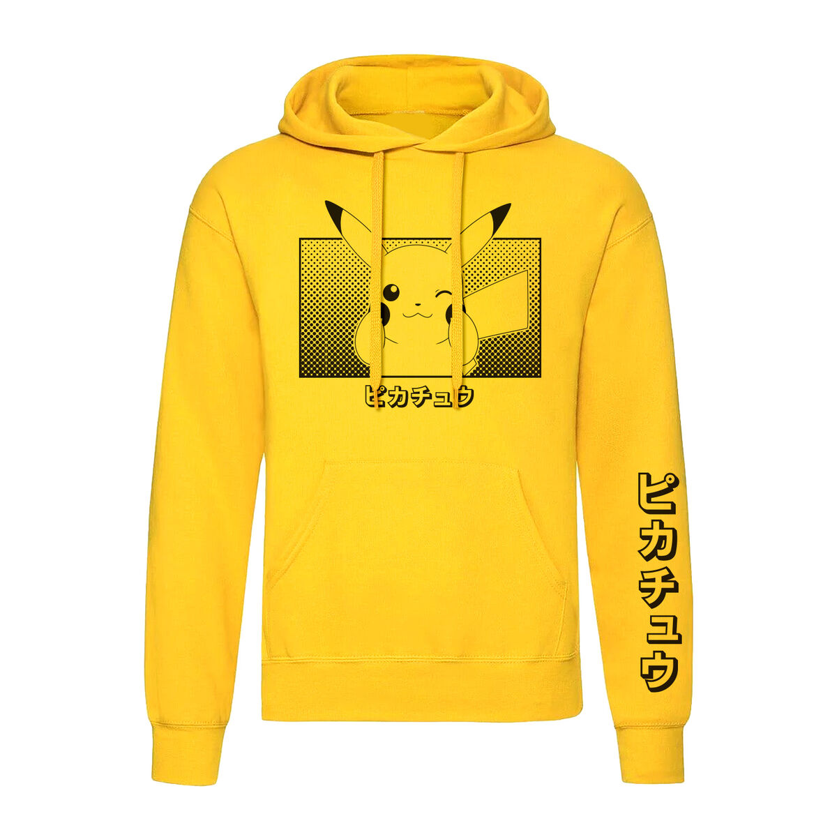 Felpa con Cappuccio Unisex Pokémon Pikachu Katakana Giallo Taglia:S