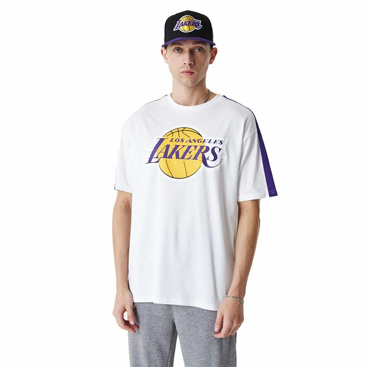 Maglia a Maniche Corte Uomo New Era NBA Colour Block LA Lakers Bianco Taglia:M