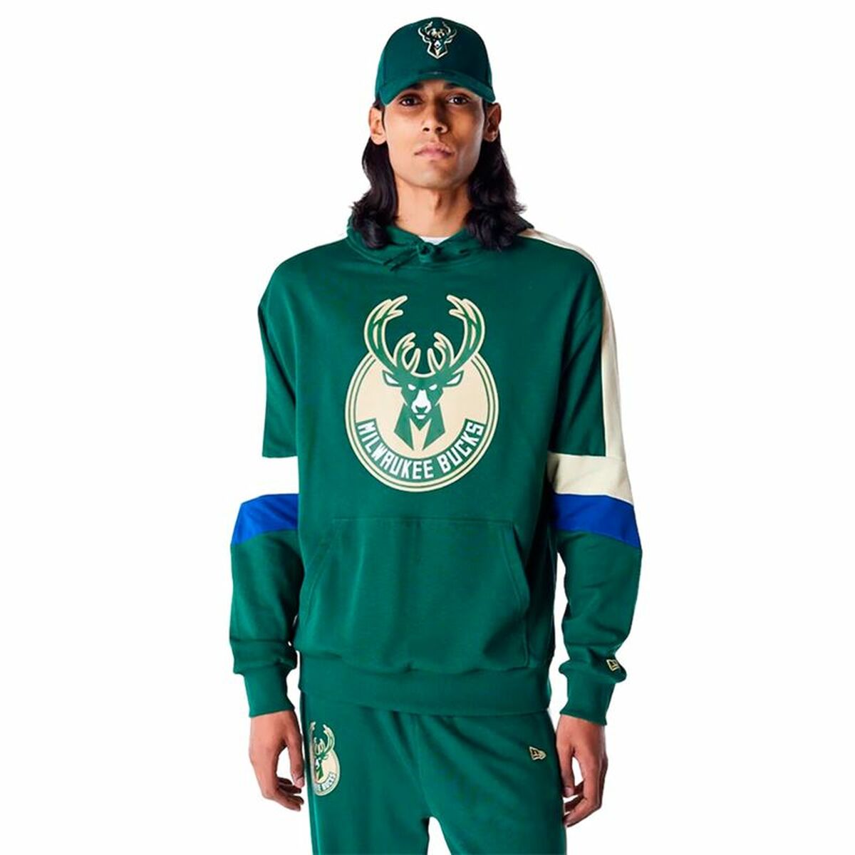 Felpa con Cappuccio Uomo New Era COLOUR BLOCK OS Milwaukee Bucks Taglia:L