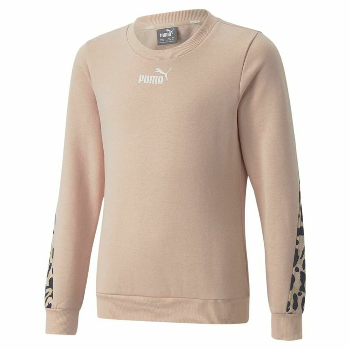 Felpa senza Cappuccio da Bambina Puma Alpha Crew Neck Beige Leopardo Rosa Taglia:Taglia - 7-8 Anni