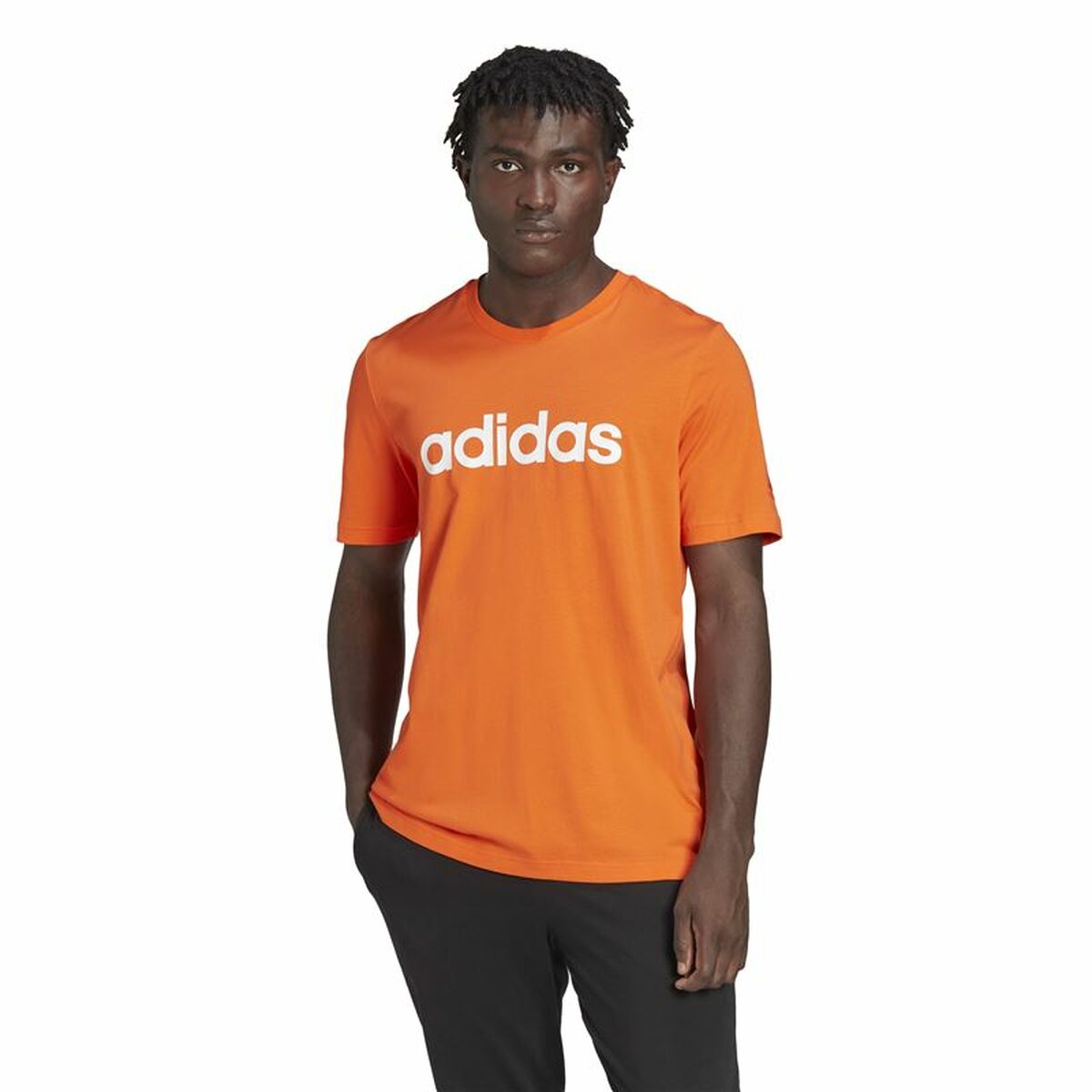 Maglia a Maniche Corte Uomo Adidas  Essentials Embroidered Linear Arancio Taglia:S