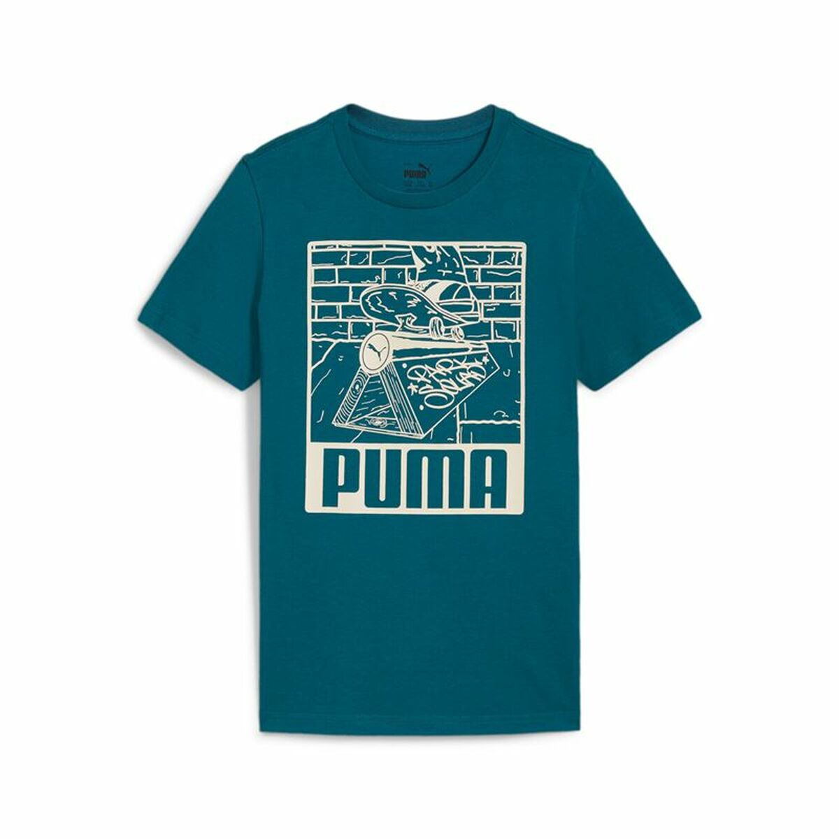 Maglia a Maniche Corte per Bambini Puma Ess+ Mid 90S Graphic Azzurro Taglia:11-12 Anni