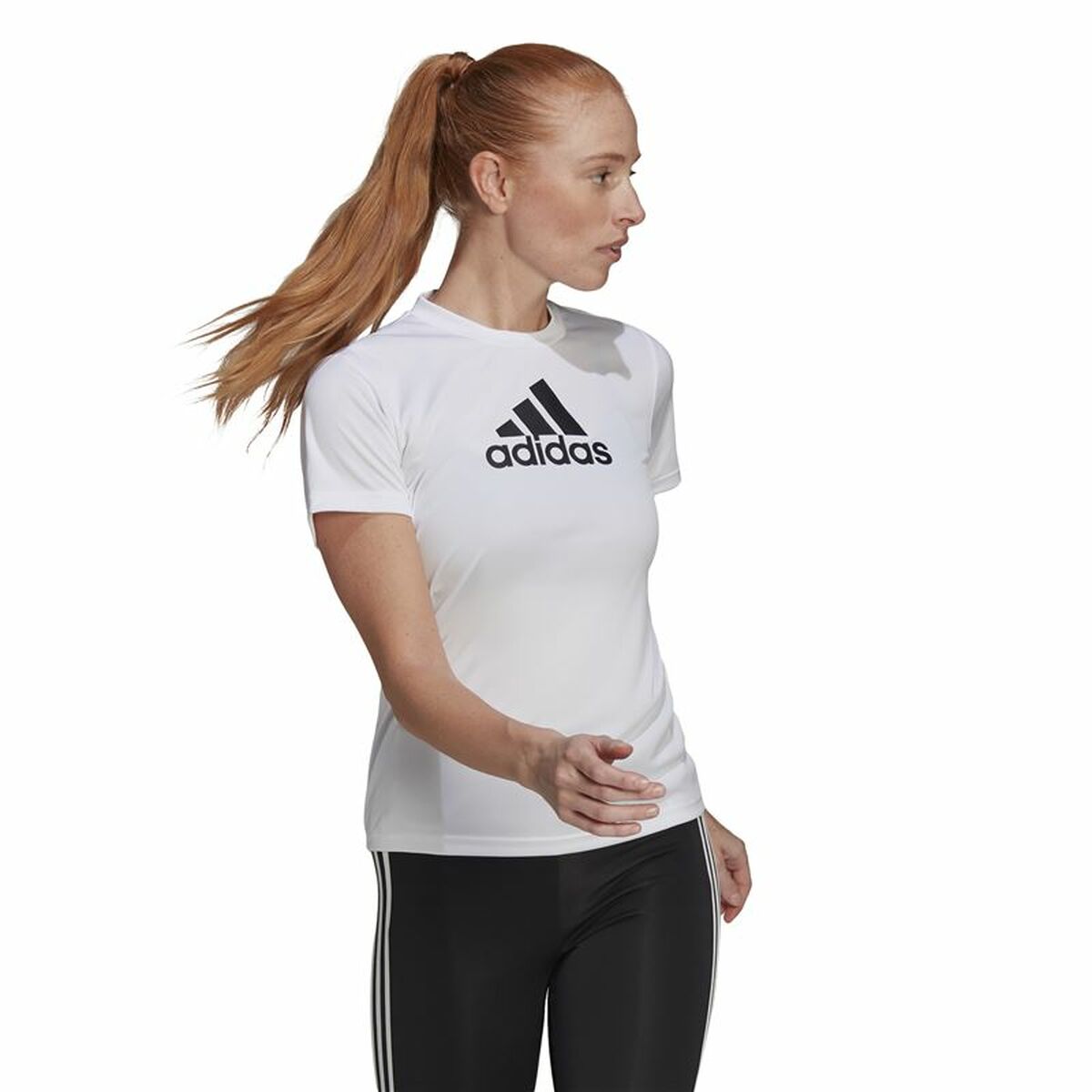 Maglia a Maniche Corte Donna Adidas Primeblue D2M Logo Sport  Bianco Taglia:XS