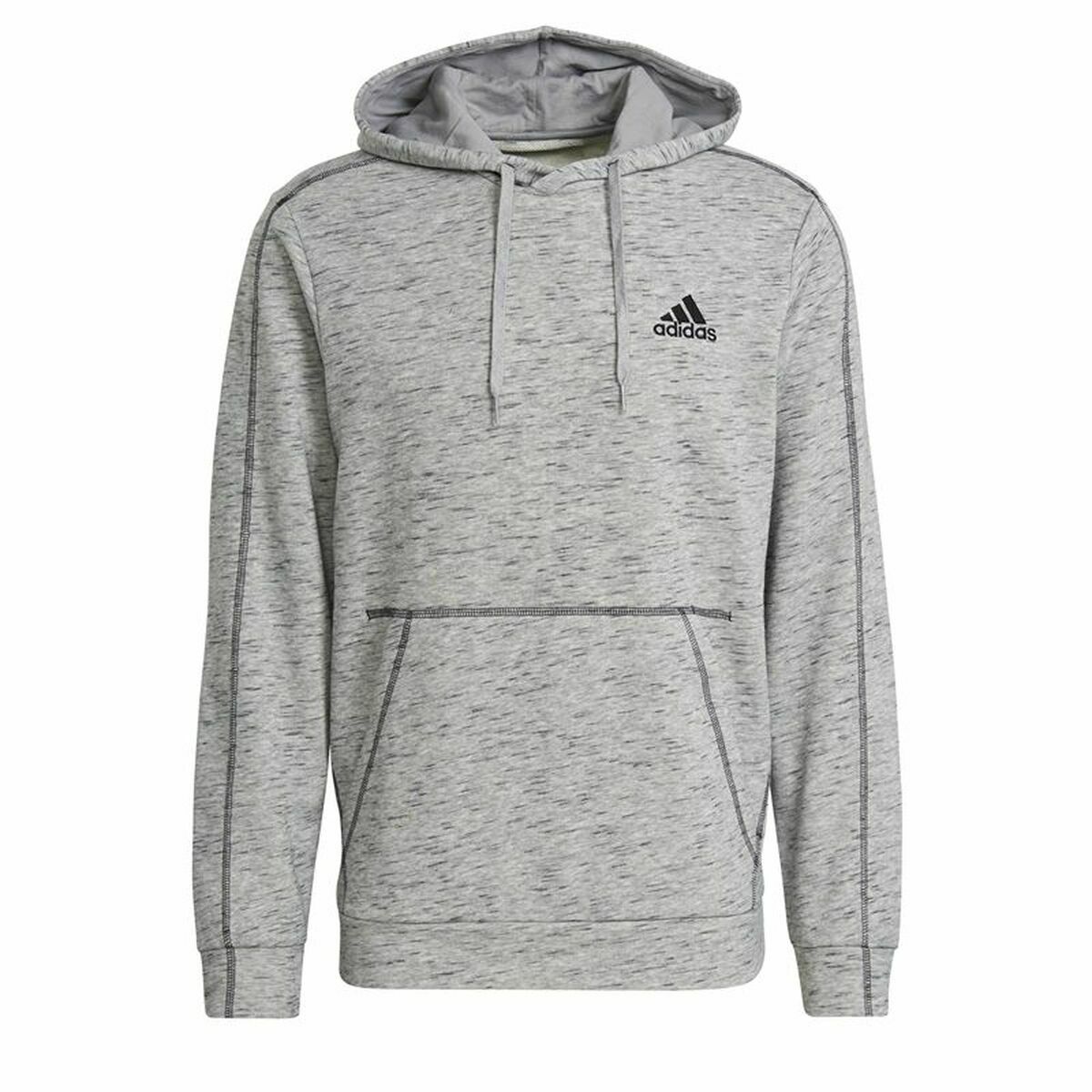 Felpa con Cappuccio Uomo Adidas Essentials Mélange Embroidered Grigio chiaro Taglia:M